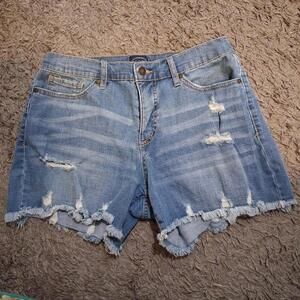 Scoop Distressed High-Rise Denim Shorts with Frayed Hem Size 6 Boho Festival